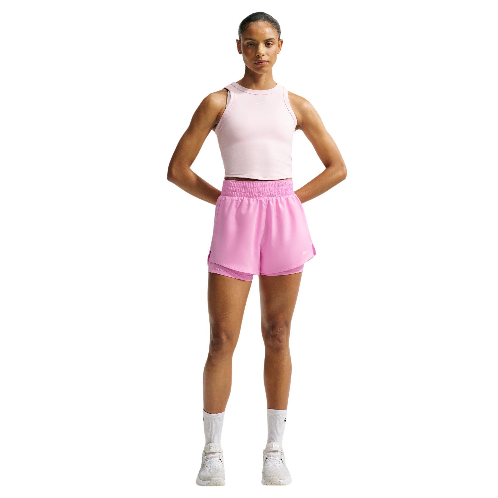 Nike Women's One Dri-FIT High-Waisted 3" 2-in-1 Shorts - Pink/White - PINK/WHITE